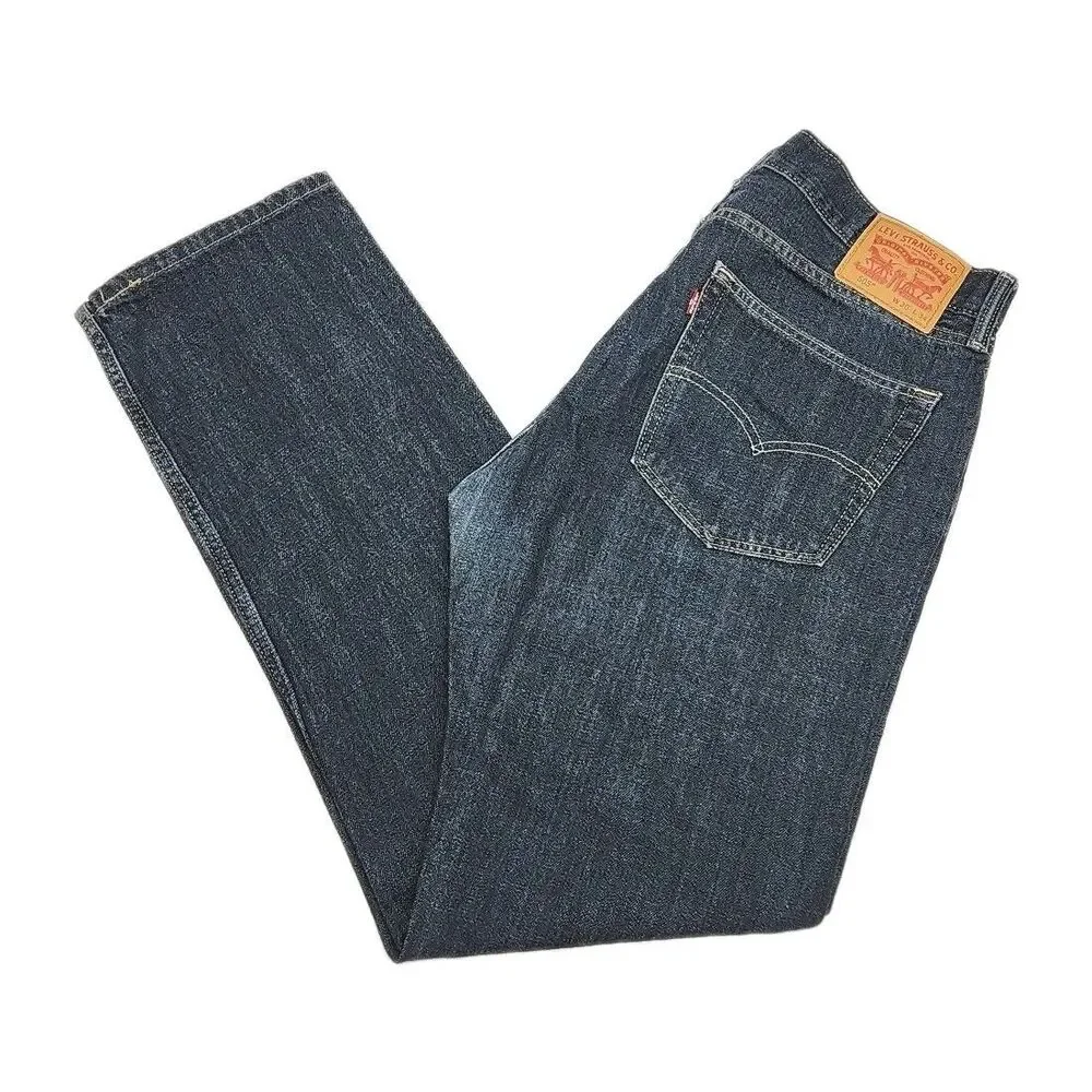 Levi's 505 Jeans Size 36 x 34 Straight Regular Fit Denim Blue Zip Dark Wash Men